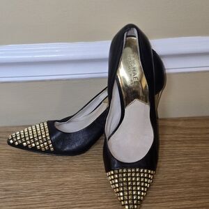 Michael Kors Black Heels with Gold Studded Accents